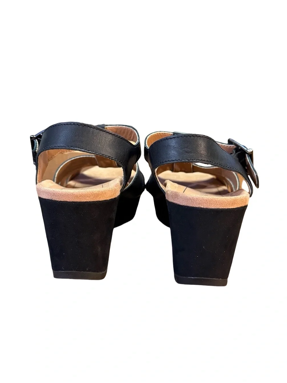 Vionic Tawny Platform Wedge Sandals Black Leather/Suede Women's Size 6